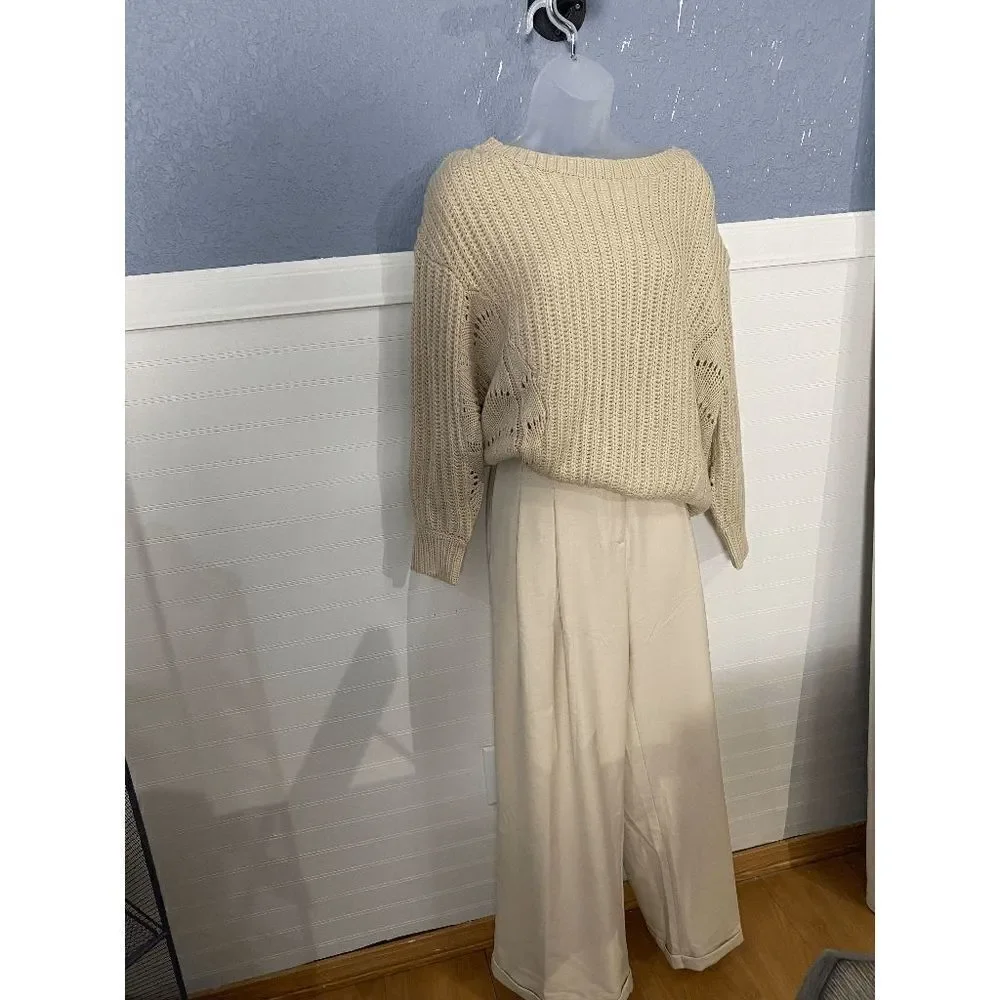 Free People Women’s Pleated Wide Leg Pants Ivory White